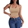 imageEkouaer Women Halter Top Backless Scroop Neck Slim Stretchy Ribbed Knit Camisole Crop Tops SXXLBeige