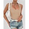 imageEkouaer Women Halter Top Backless Scroop Neck Slim Stretchy Ribbed Knit Camisole Crop Tops SXXLBeige