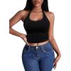 imageEkouaer Women Halter Top Backless Scroop Neck Slim Stretchy Ribbed Knit Camisole Crop Tops SXXLBlack