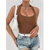 imageEkouaer Women Halter Top Backless Scroop Neck Slim Stretchy Ribbed Knit Camisole Crop Tops SXXLBrown