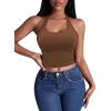 imageEkouaer Women Halter Top Backless Scroop Neck Slim Stretchy Ribbed Knit Camisole Crop Tops SXXLBrown
