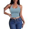 imageEkouaer Women Halter Top Backless Scroop Neck Slim Stretchy Ribbed Knit Camisole Crop Tops SXXLClear Blue