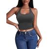imageEkouaer Women Halter Top Backless Scroop Neck Slim Stretchy Ribbed Knit Camisole Crop Tops SXXLDark Gray
