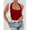 imageEkouaer Women Halter Top Backless Scroop Neck Slim Stretchy Ribbed Knit Camisole Crop Tops SXXLDeep Red