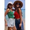 imageEkouaer Women Halter Top Backless Scroop Neck Slim Stretchy Ribbed Knit Camisole Crop Tops SXXLGreen