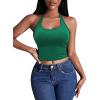 imageEkouaer Women Halter Top Backless Scroop Neck Slim Stretchy Ribbed Knit Camisole Crop Tops SXXLGreen