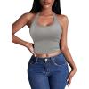 imageEkouaer Women Halter Top Backless Scroop Neck Slim Stretchy Ribbed Knit Camisole Crop Tops SXXLLight Gray