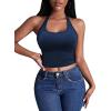 imageEkouaer Women Halter Top Backless Scroop Neck Slim Stretchy Ribbed Knit Camisole Crop Tops SXXLNavy