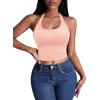 imageEkouaer Women Halter Top Backless Scroop Neck Slim Stretchy Ribbed Knit Camisole Crop Tops SXXLPink