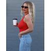 imageEkouaer Women Halter Top Backless Scroop Neck Slim Stretchy Ribbed Knit Camisole Crop Tops SXXLRed