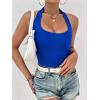 imageEkouaer Women Halter Top Backless Scroop Neck Slim Stretchy Ribbed Knit Camisole Crop Tops SXXLSky Blue