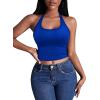 imageEkouaer Women Halter Top Backless Scroop Neck Slim Stretchy Ribbed Knit Camisole Crop Tops SXXLSky Blue