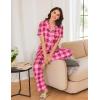 imageEkouaer Women Pajamas Set Button Down Sleepwear Short Sleeve Nightwear with Long Pants Soft Pjs Set SXXLBhot Pink Plaid