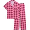imageEkouaer Women Pajamas Set Button Down Sleepwear Short Sleeve Nightwear with Long Pants Soft Pjs Set SXXLBhot Pink Plaid