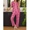 imageEkouaer Women Pajamas Set Button Down Sleepwear Short Sleeve Nightwear with Long Pants Soft Pjs Set SXXLBhot Pink Plaid