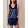 imageEkouaer Women Silk Satin Pajama Set V Neck Pj Short Set Sleeveless Silky Tank Lounge Set Sleepwear