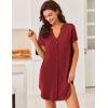 imageEkouaer Women V Neck Button Down NightgownRed
