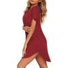 imageEkouaer Women V Neck Button Down NightgownRed