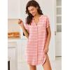 imageEkouaer Women V Neck Button Down NightgownWhite Pink