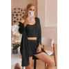 imageEkouaer Womens 3 Piece Waffle Knit Lounge Set Soft Pajama Sets Tank Top and Shorts Cardigan with Pockets SXXLBlackxl