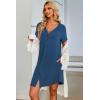 imageEkouaer Womens Button Down Nightgown Short Sleeve Sleepshirt V Neck Night Shirt Soft Pajamas Dress with PocketsBlue