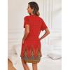 imageEkouaer Womens Button Down Nightgown Short Sleeve Sleepshirt V Neck Night Shirt Soft Pajamas Dress with PocketsFloral Red