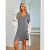 imageEkouaer Womens Button Down Nightgown Short Sleeve Sleepshirt V Neck Night Shirt Soft Pajamas Dress with PocketsGrey