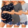 imageEkouaer Womens Maternity Shirts Short Sleeves Nursing Tops 3 Pack Double Laye Breastfeeding Tees Pregnancy Clothes SXXL3pcs Deep Grey  Floral Grey  Stripe Black  White