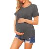 imageEkouaer Womens Maternity Shirts Short Sleeves Nursing Tops 3 Pack Double Laye Breastfeeding Tees Pregnancy Clothes SXXL3pcs Deep Grey  Floral Grey  Stripe Black  White
