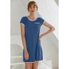 imageEkouaer Womens Nightgown Sleep Shirt Dress Satin Patchwork Short Sleeve Sleepwear with PocketBlue
