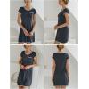 imageEkouaer Womens Nightgown Sleep Shirt Dress Satin Patchwork Short Sleeve Sleepwear with PocketDark Grey