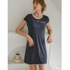 imageEkouaer Womens Nightgown Sleep Shirt Dress Satin Patchwork Short Sleeve Sleepwear with PocketDark Grey