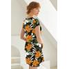imageEkouaer Womens Nightgown Sleep Shirt Dress Satin Patchwork Short Sleeve Sleepwear with PocketFlower Print