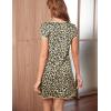 imageEkouaer Womens Nightgown Sleep Shirt Dress Satin Patchwork Short Sleeve Sleepwear with PocketKhaki Leopard