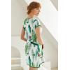 imageEkouaer Womens Nightgown Sleep Shirt Dress Satin Patchwork Short Sleeve Sleepwear with PocketWhite Leaf