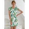 imageEkouaer Womens Nightgown Sleep Shirt Dress Satin Patchwork Short Sleeve Sleepwear with PocketWhite Leaf