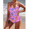 imageEkouaer Womens One Piece Swimsuit Ruched Tummy Control Bathing Suits Vintage Retro Push Up SwimwearFlower Blue Pink
