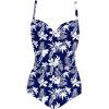 imageEkouaer Womens One Piece Swimsuit Ruched Tummy Control Bathing Suits Vintage Retro Push Up SwimwearNavy White Leaves