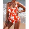 imageEkouaer Womens One Piece Swimsuit Ruched Tummy Control Bathing Suits Vintage Retro Push Up SwimwearOrange Floral