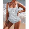 imageEkouaer Womens One Piece Swimsuit Ruched Tummy Control Bathing Suits Vintage Retro Push Up SwimwearVertical Stripes