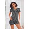 imageEkouaer Womens Pajama Sets Short Sleeve Pajamas for Women Sets Soft Lounge Sets Casual V Neck Sleepwear PJSBlack and White Stripes