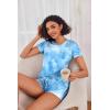 imageEkouaer Womens Pajama Sets Short Sleeve Pajamas for Women Sets Soft Lounge Sets Casual V Neck Sleepwear PJSBlue Tie Dye