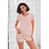 imageEkouaer Womens Pajama Sets Short Sleeve Pajamas for Women Sets Soft Lounge Sets Casual V Neck Sleepwear PJSPink and White Stripes