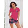 imageEkouaer Womens Pajama Sets Short Sleeve Pajamas for Women Sets Soft Lounge Sets Casual V Neck Sleepwear PJSRose Red Plaid