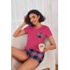imageEkouaer Womens Pajama Sets Short Sleeve Pajamas for Women Sets Soft Lounge Sets Casual V Neck Sleepwear PJSRose Red Plaid