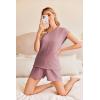 imageEkouaer Womens Pajamas Cap Sleeve Knit Lounge Set 2 Piece Soft Pjs Loungewear Sweater SetsPurple