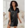 imageEkouaer Womens Satin Nightgown Soft Short Sleeve Sleepshirts Button Down Silky Sleepwear V Neck LoungewearBlack
