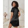imageEkouaer Womens Satin Nightgown Soft Short Sleeve Sleepshirts Button Down Silky Sleepwear V Neck LoungewearBlack