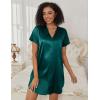 imageEkouaer Womens Satin Nightgown Soft Short Sleeve Sleepshirts Button Down Silky Sleepwear V Neck LoungewearBlue Green