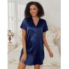 imageEkouaer Womens Satin Nightgown Soft Short Sleeve Sleepshirts Button Down Silky Sleepwear V Neck LoungewearNavy Blue